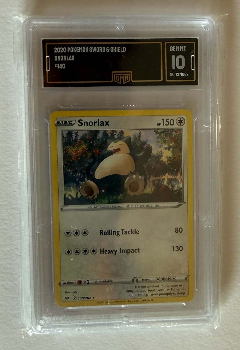 2020 Pokemon Sword & Shield Snorlax #140 GMA 10 Gem Mint Graded Card